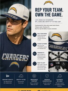 Los Angeles Chargers Navy & White Fitted Cap NFL 7 1/8